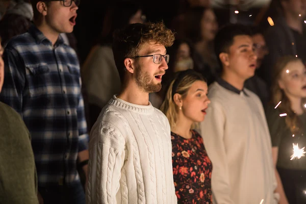 Students in Choir singing at Christmastime